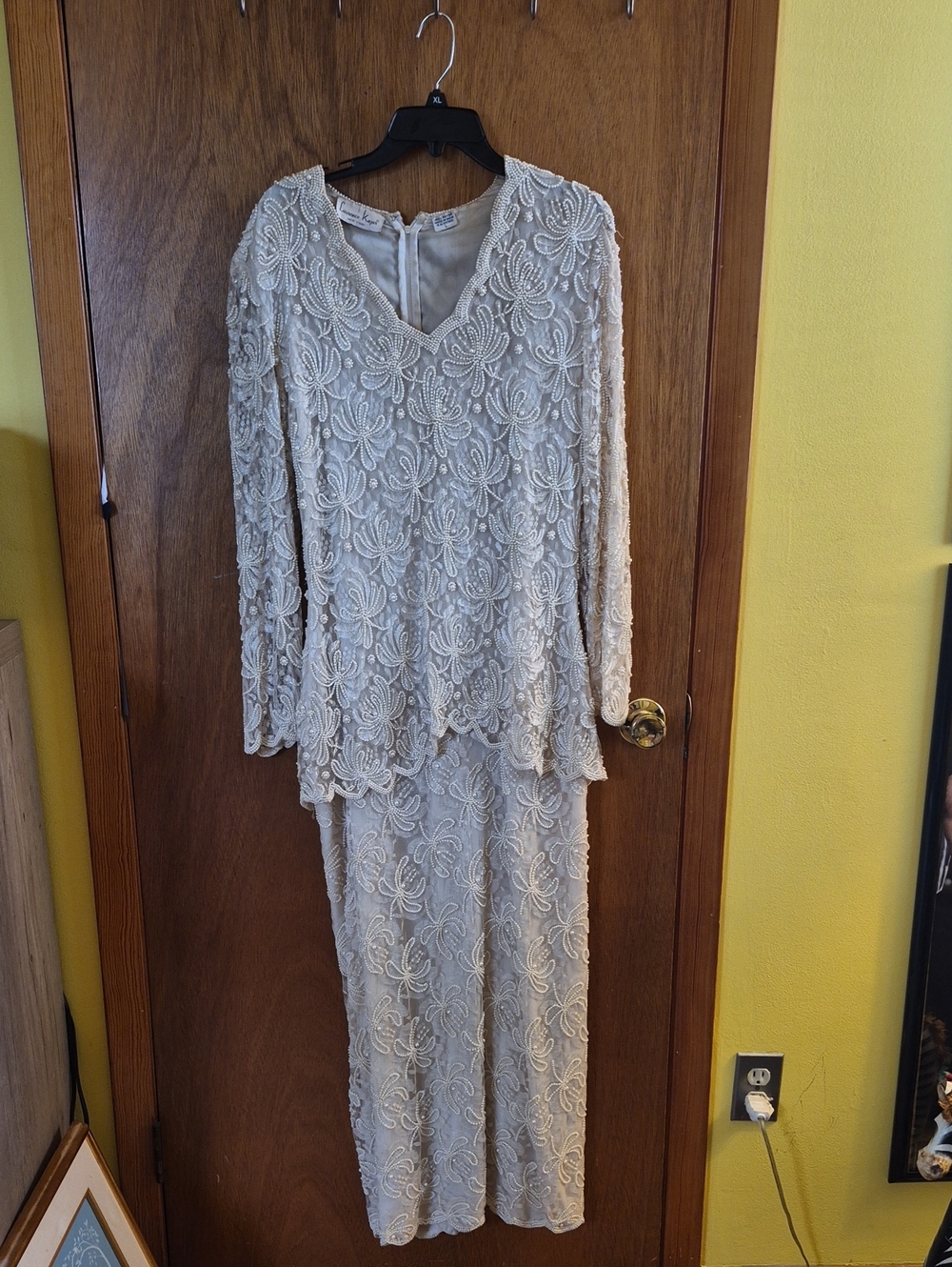 Laurence Kazar Ivory Beaded Lace One-Piece Vintage Dress